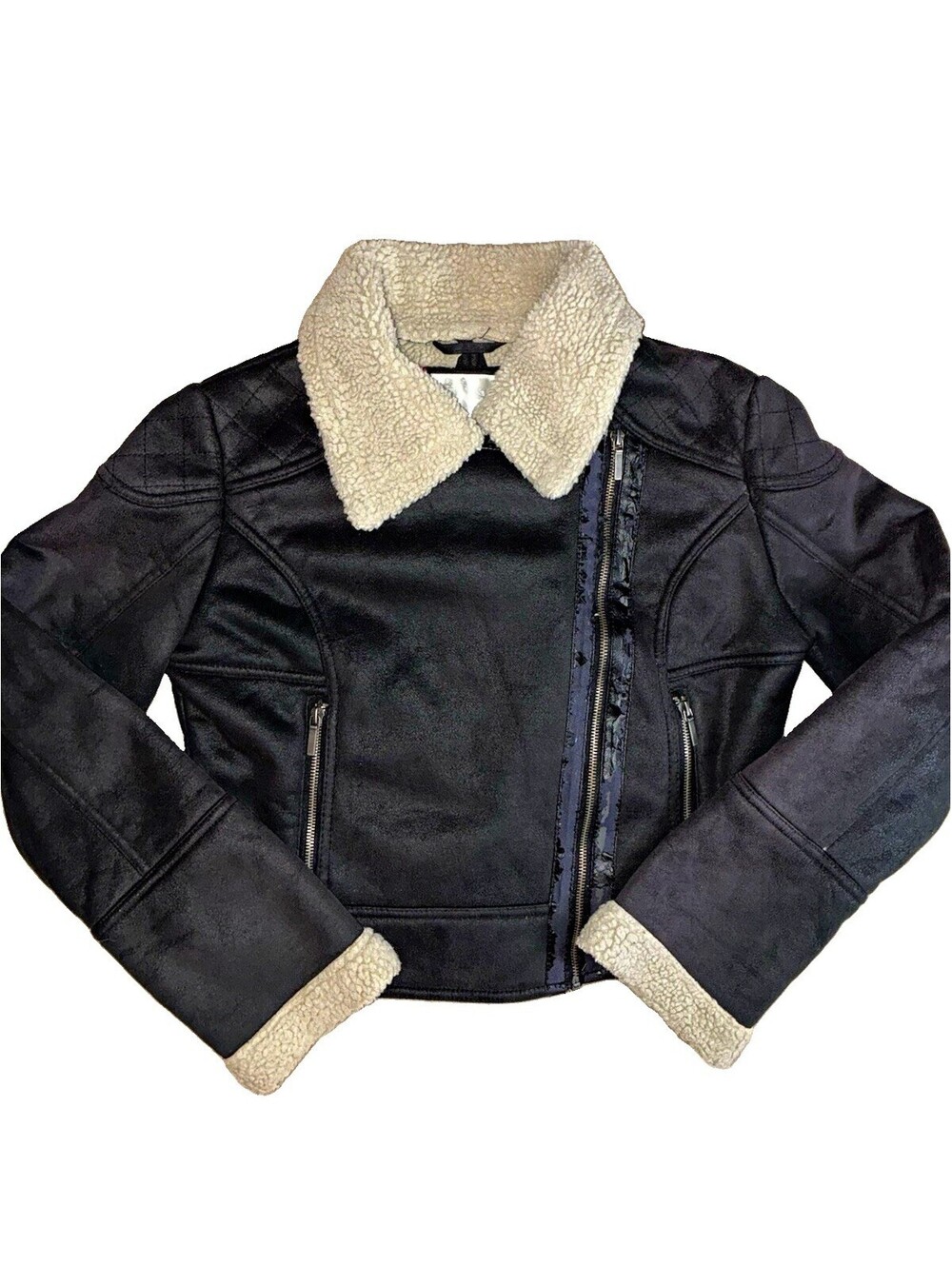 Xhilaration Womens Black Faux Leather Biker Jacket Size L (PEELING)